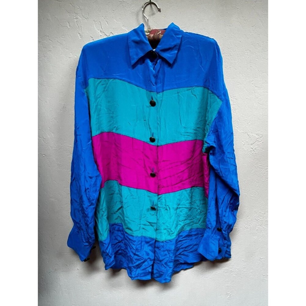 Vintage Adam Douglass Adrianna Papell Womens Colorblock Linen Shirt Jacket Small